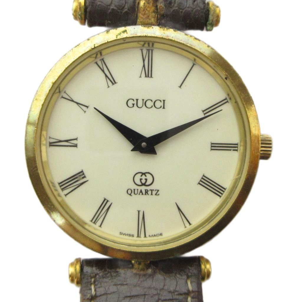 グッチ GUCCI 腕時計 クォーツ ウォッチ シェリーライン レザーベルト ローマン ゴールド色 ■GY18 /MQ ■OH