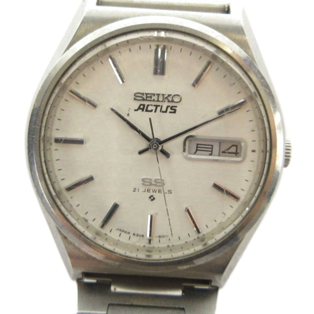 セイコー SEIKO ACTUS アクタス SS 6306-8040 腕時計 ウォッチ 自動巻き デイデイト カレンダー付き カットガラス 21石 シルバー色 ■GY11 /MQ