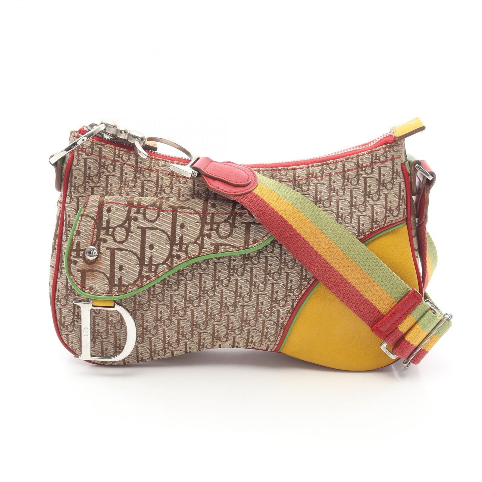ディオール Dior ショルダーバッグ ラスタ トロッター サドルポケット ラスタ キャンバス レザー トロッター ショルダーバッグ レディース Used B