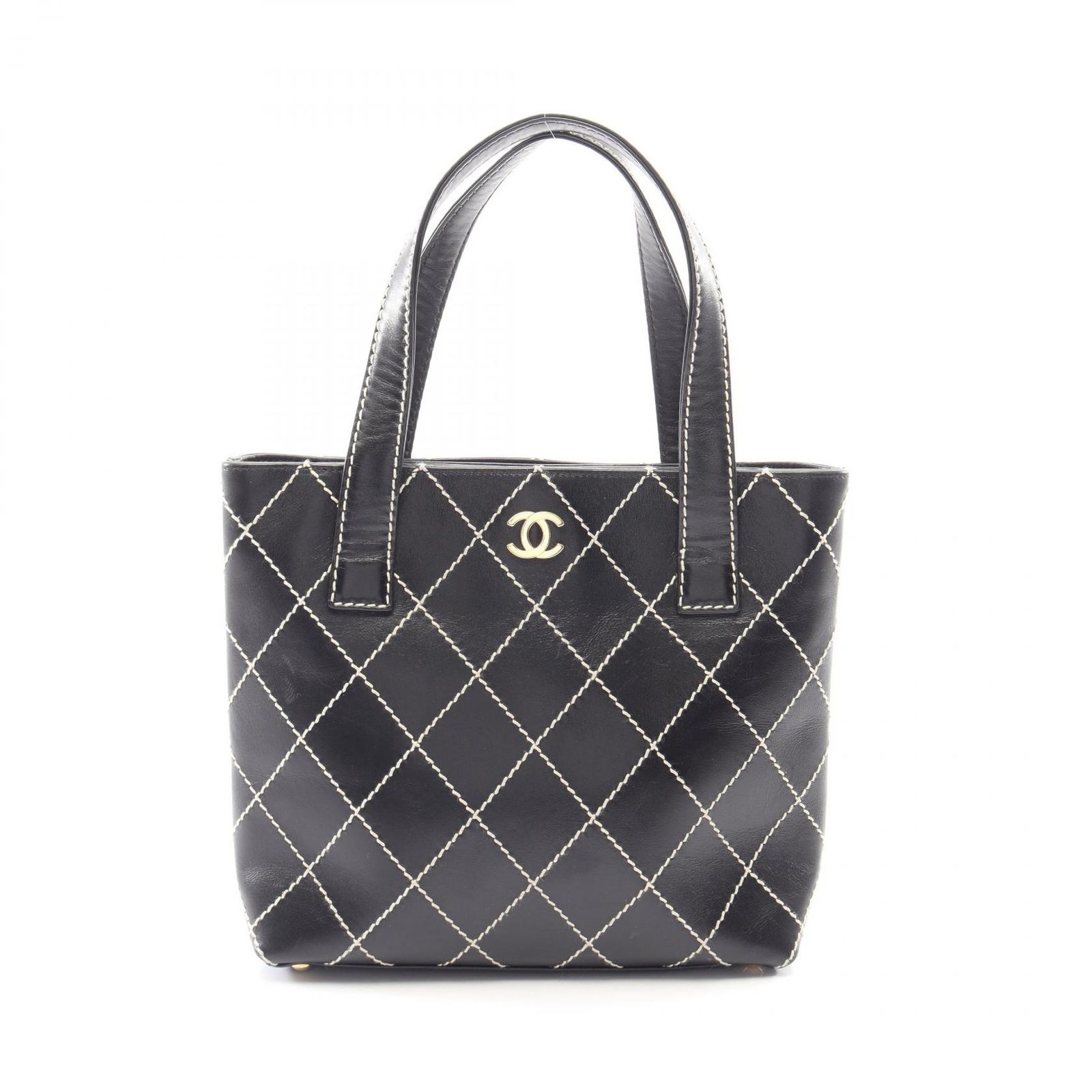 シャネル CHANEL トートバッグ ワイルドステッチ ブラック レザー ワイルドステッチ トートバッグ レディース Used B