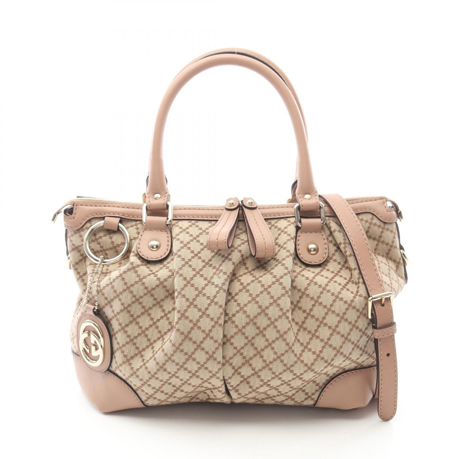 グッチ GUCCI ハンドバッグ スーキー ディアマンテ 2WAY 247902 ベージュ/ピンクベージュ キャンバス レザー スーキー ディアマンテ 2wayショルダー レディース Used A
