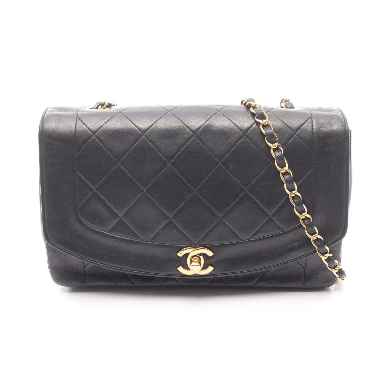 シャネル CHANEL ショルダーバッグ マトラッセ ダイアナフラップ ブラック ラムスキン（羊革） マトラッセ ダイアナ チェーンショルダー レディース Used B
