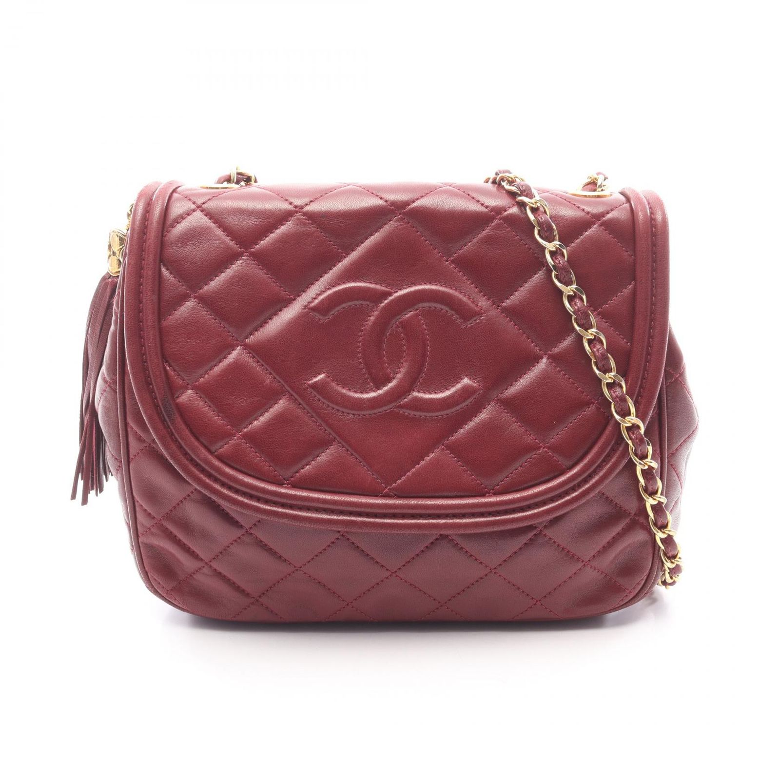 シャネル CHANEL ショルダーバッグ マトラッセ ワインレッド ラムスキン（羊革） マトラッセ ダイヤステッチ ココマーク チェーンショルダー レディース Used A