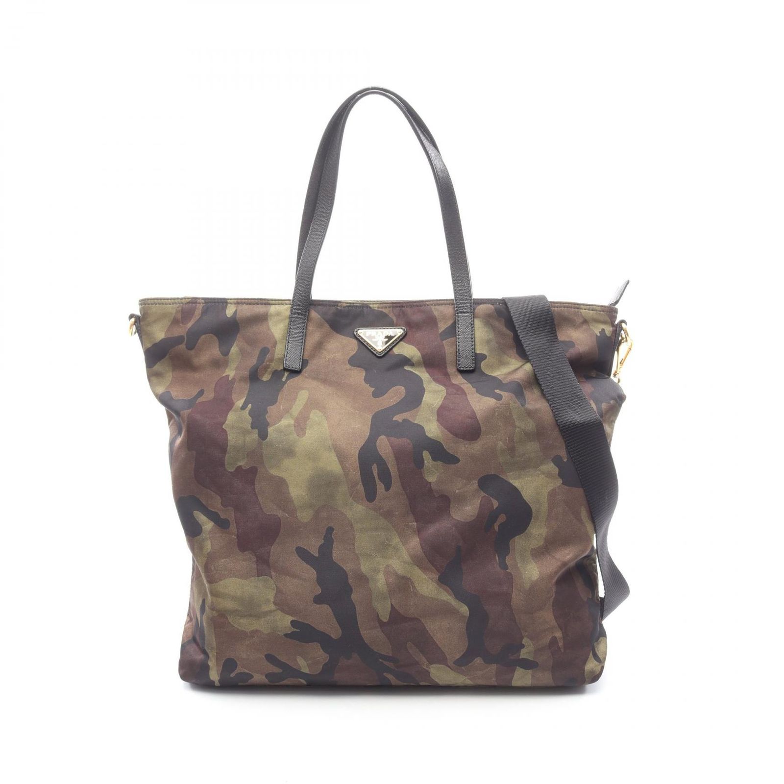 プラダ PRADA トートバッグ カモフラージュ 2WAY B2600A カーキ ナイロン サフィアーノレザー トライアングルロゴ カモフラージュ 2wayトート レディース Used A