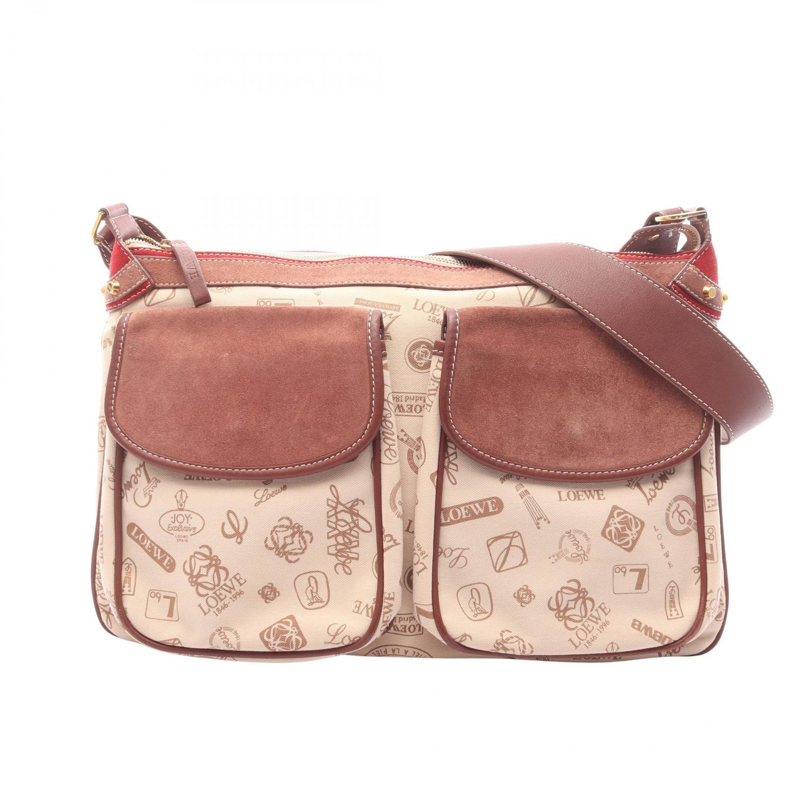 ロエベ LOEWE ショルダーバッグ 160th Anniversary ベージュ キャンバス スウェード ショルダーバッグ レディース Used B