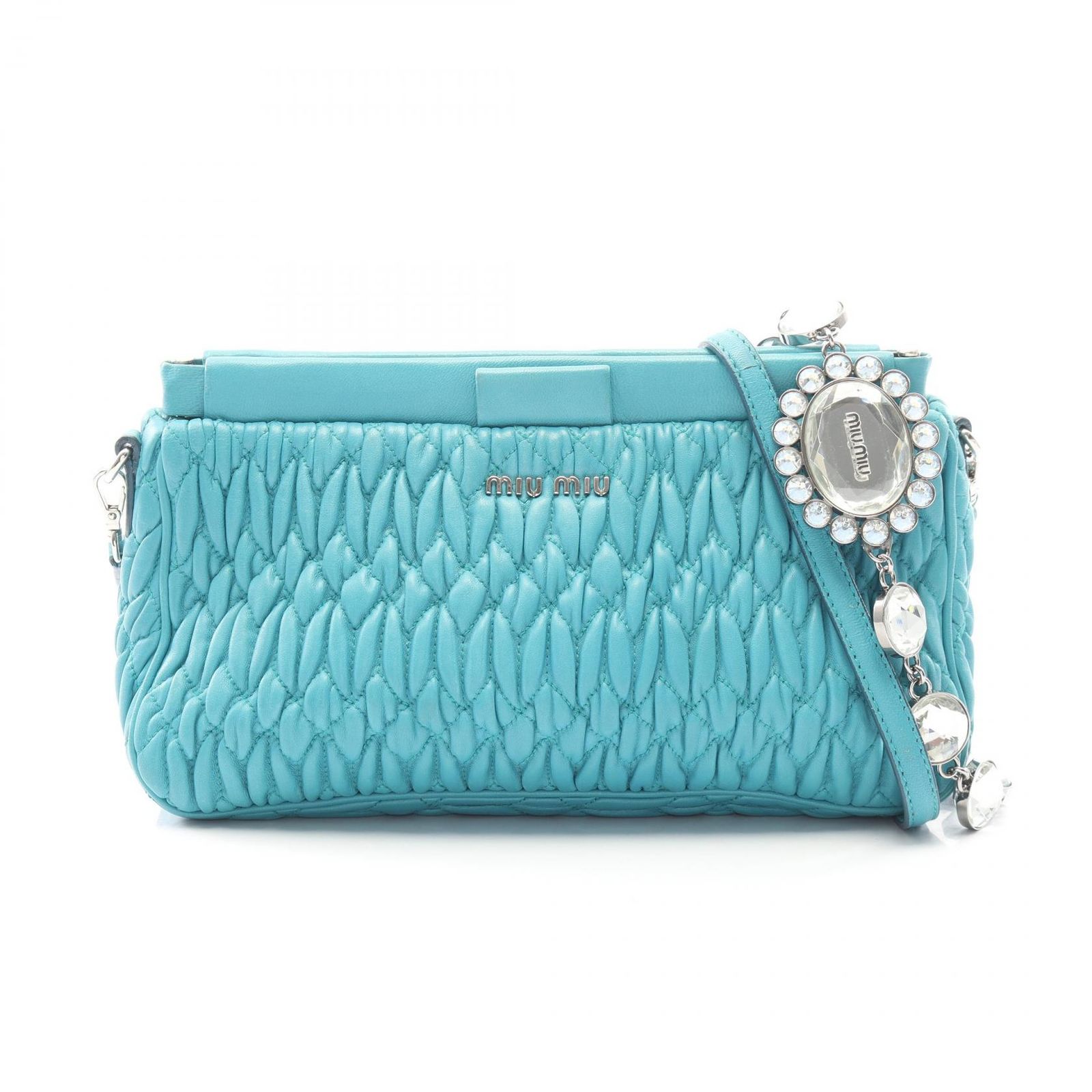 ミュウ ミュウ Miu Miu ショルダーバッグ マテラッセ ナッパクリスタル ターコイズブルー レザー マテラッセ 2wayショルダー レディース Used B