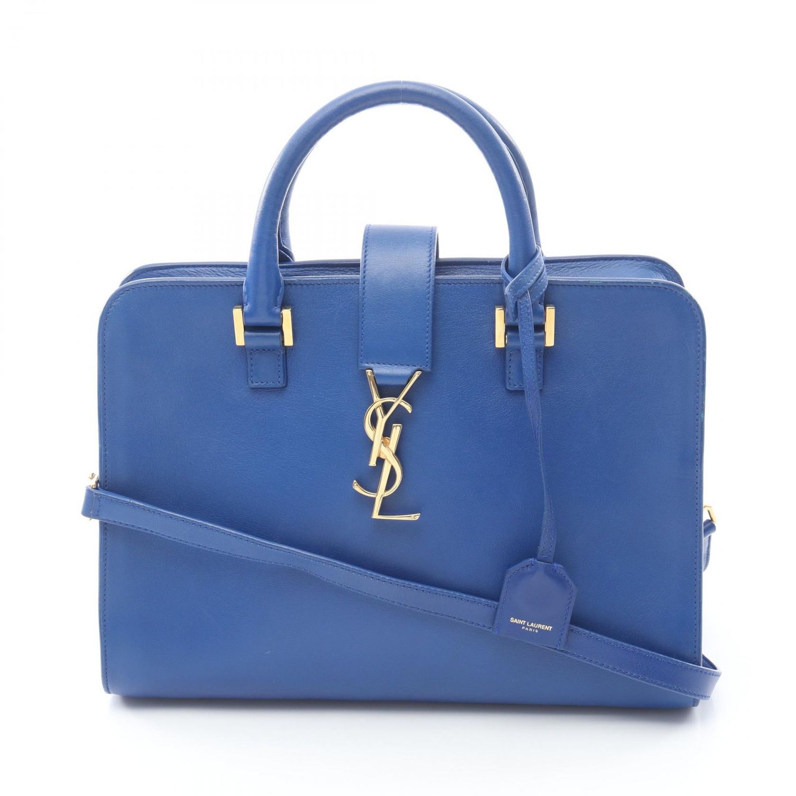 サンローランパリ SAINT LAURENT PARIS ハンドバッグ モノグラム カバス 2WAY ブルー レザー ベイビーカバス レディース Used A