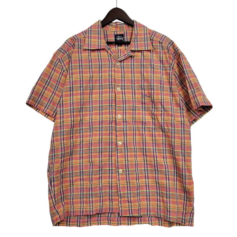 【中古品】 OLD STUSSY オールド ステューシー OPEN COLLAR CHECK S/S SHIRT オープンカラー チェック 半袖シャツ オーストラリア製 【142-260512-as-07-izu】