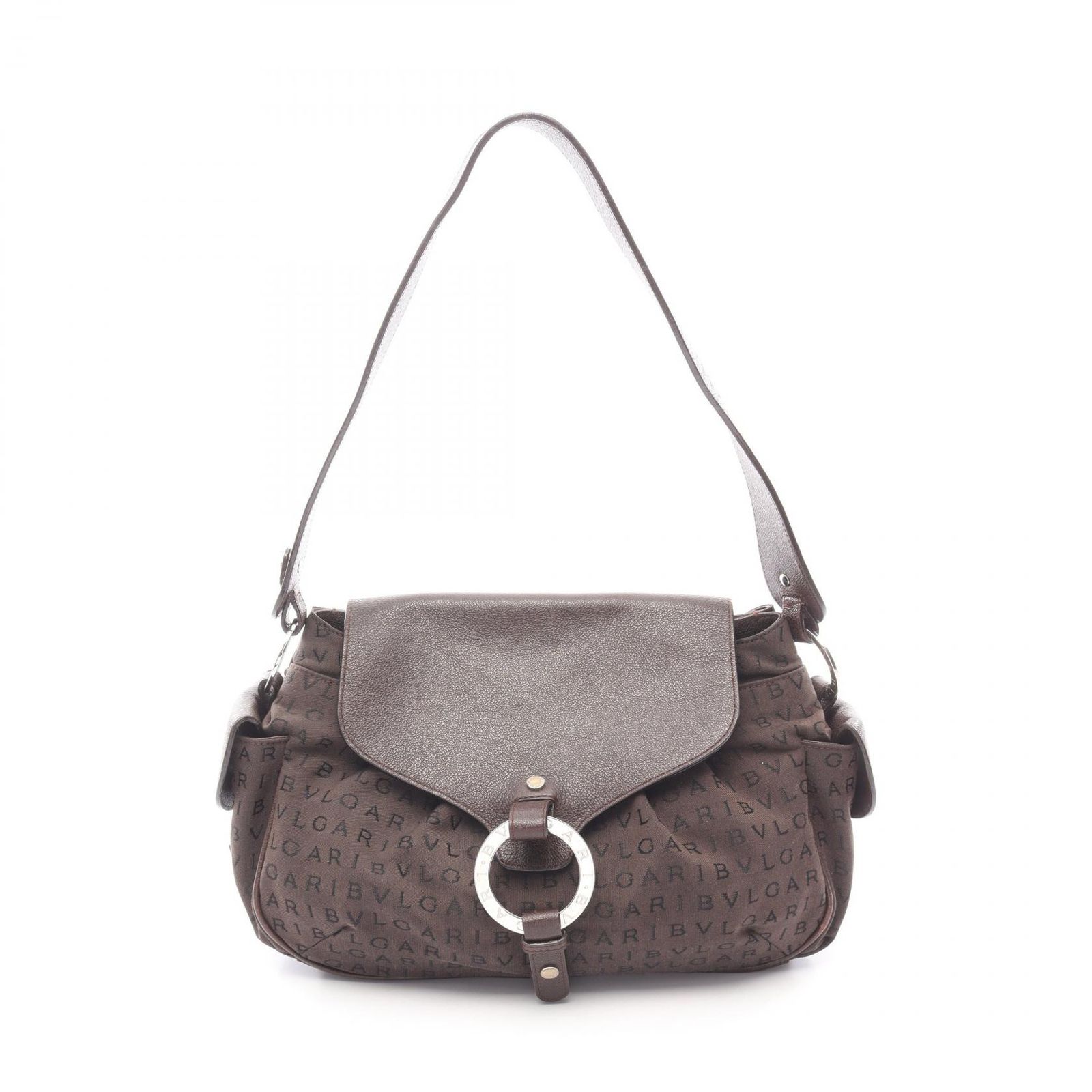 ブルガリ BVLGARI ショルダーバッグ ロゴマニア ダークブラウン/ブラック キャンバス レザー ロゴマニア ワンショルダー レディース Used A