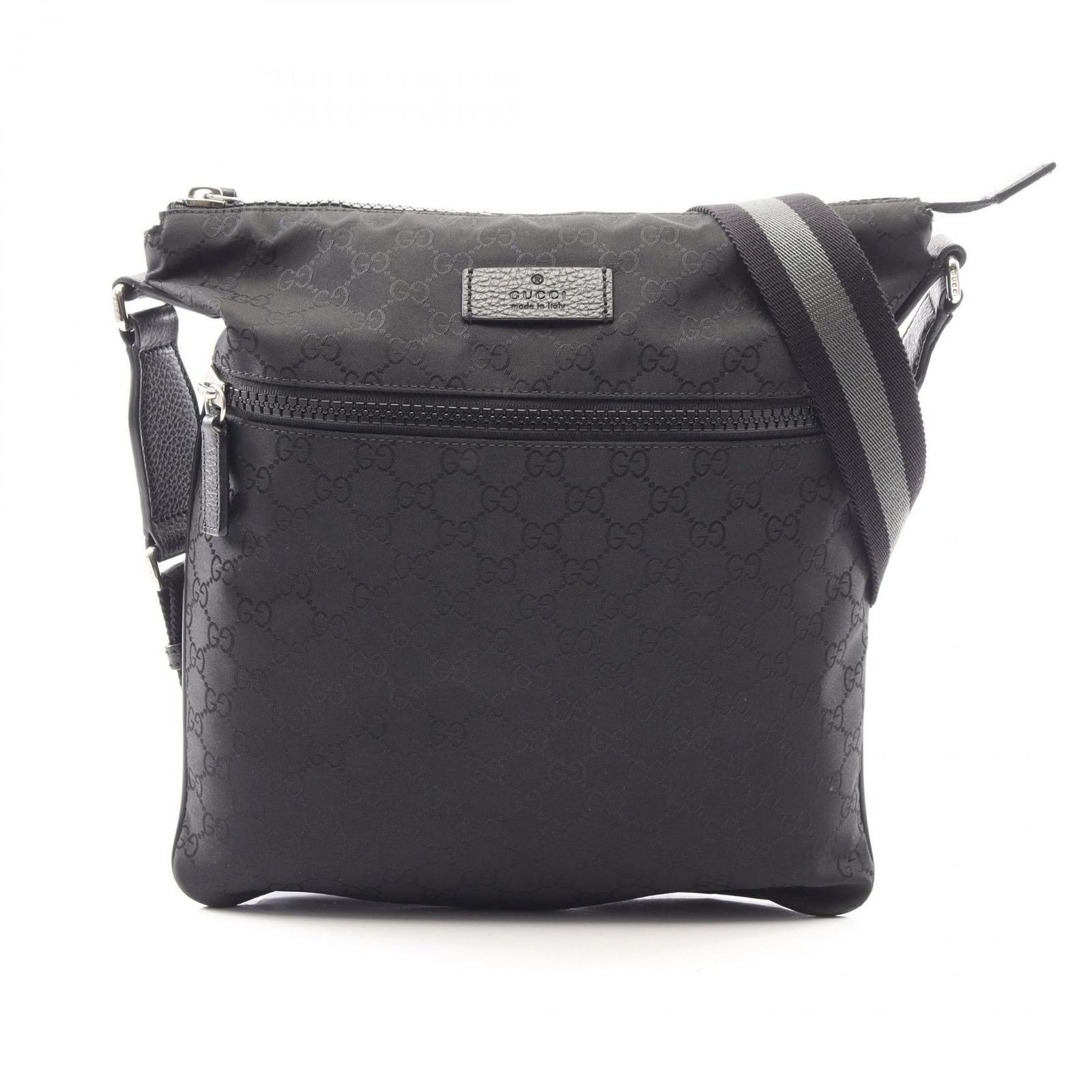 グッチ GUCCI ショルダーバッグ GG柄 449185 ブラック レザー GGナイロン ショルダー ユニセックス Used A