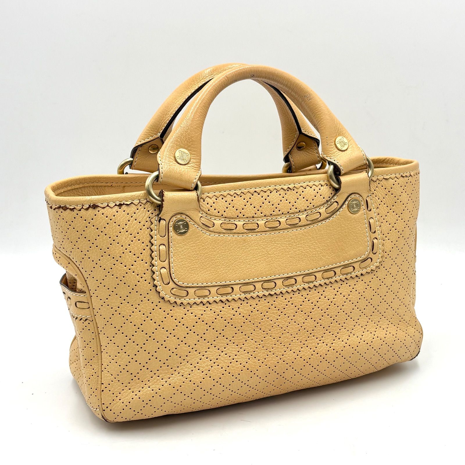Auth Celine Y2K Perforated Leather Boogie Bag Leather Handbag Beige