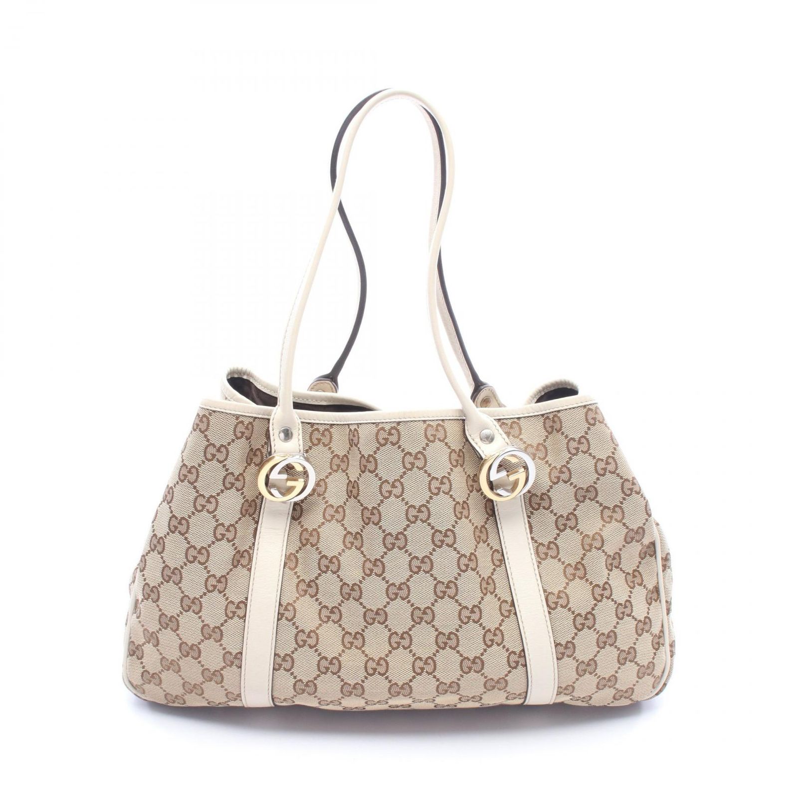 グッチ GUCCI トートバッグ GGツインズ GGキャンバス 232957 ベージュ キャンバス レザー GGツインズ トートバッグ レディース Used A