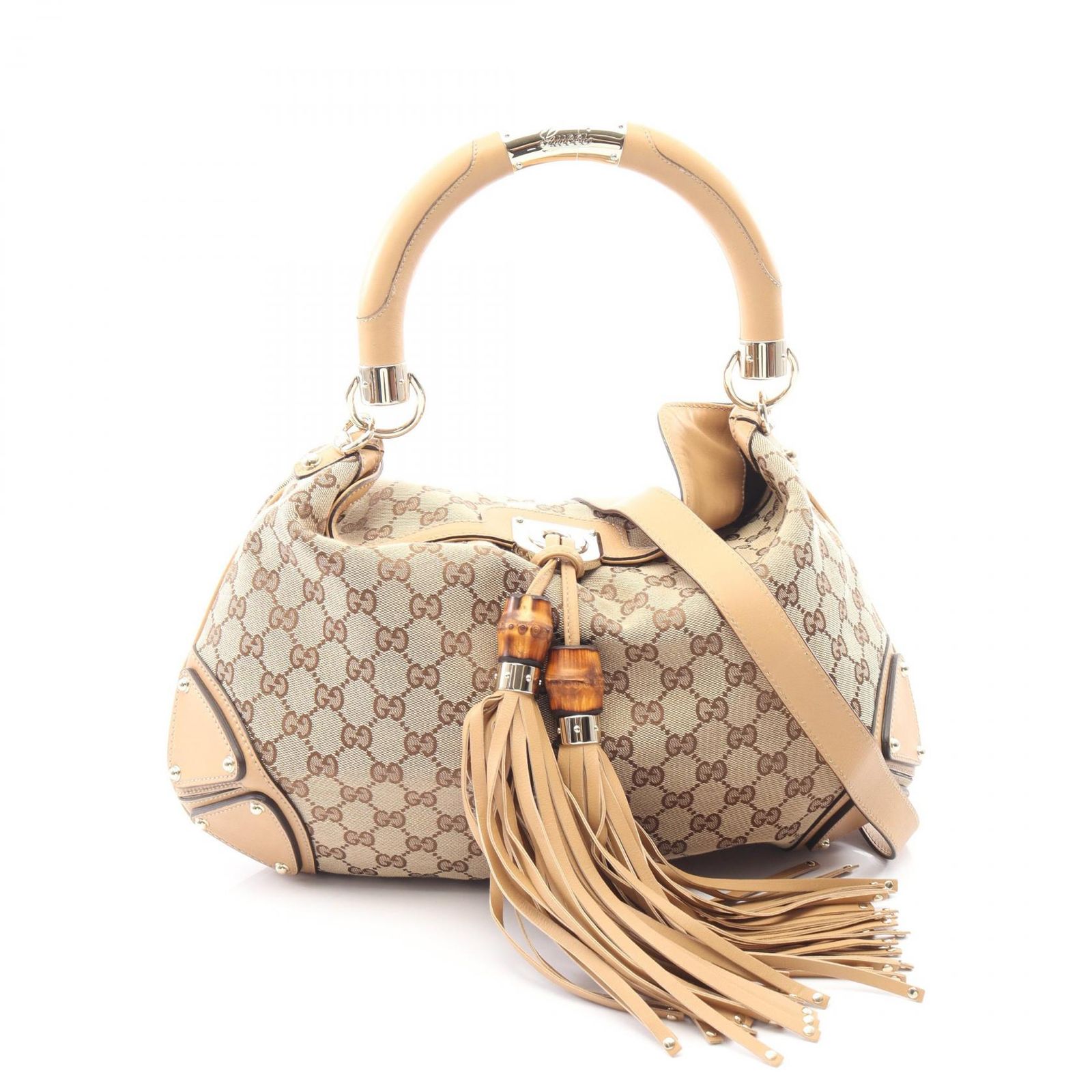 グッチ GUCCI ハンドバッグ インディ GGキャンバス 2WAY 185566 ベージュ/ブラウン キャンバス レザー インディ GGキャンバス 2wayショルダー レディース Used A