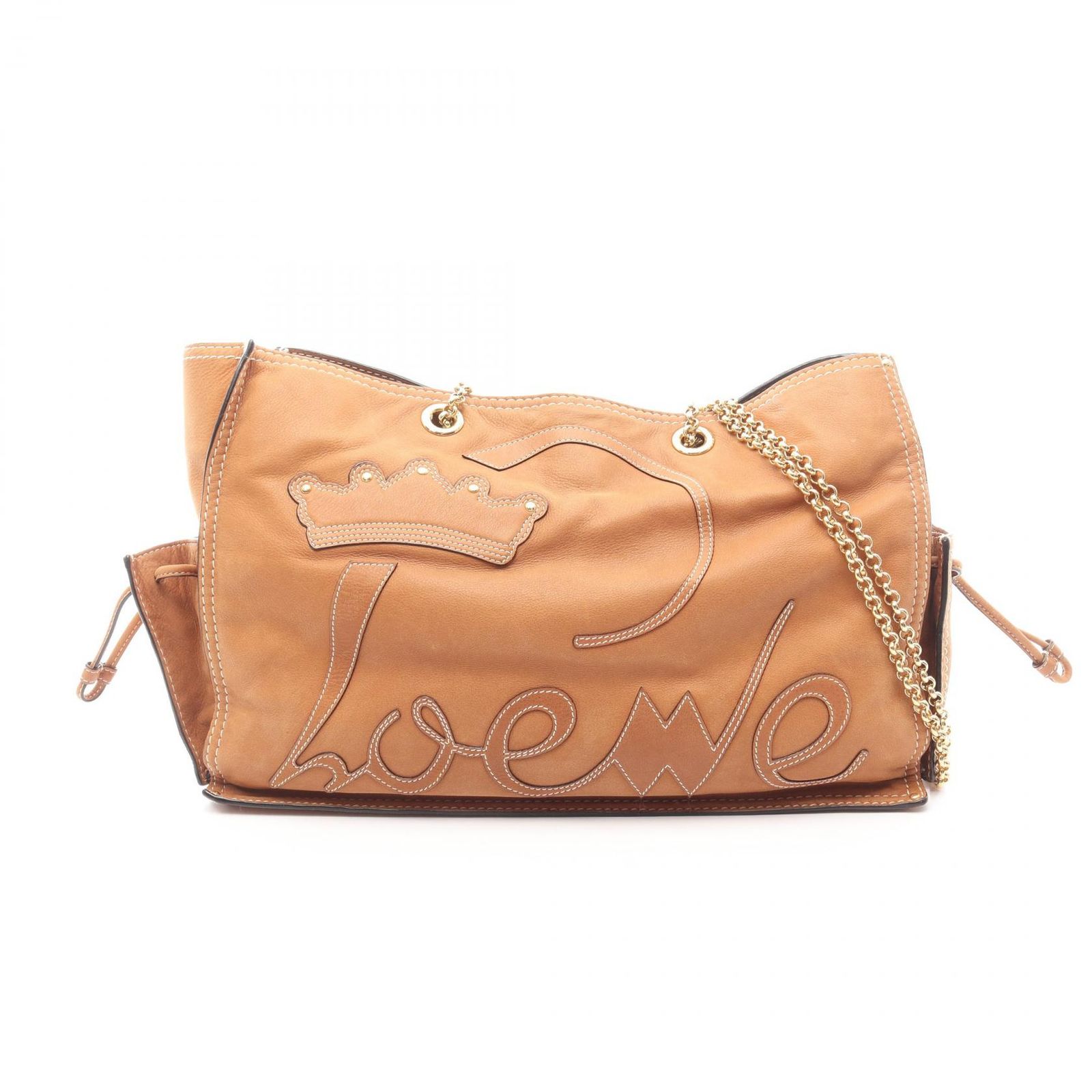 ロエベ LOEWE ショルダーバッグ ブラウン レザー チェーンショルダー レディース Used A