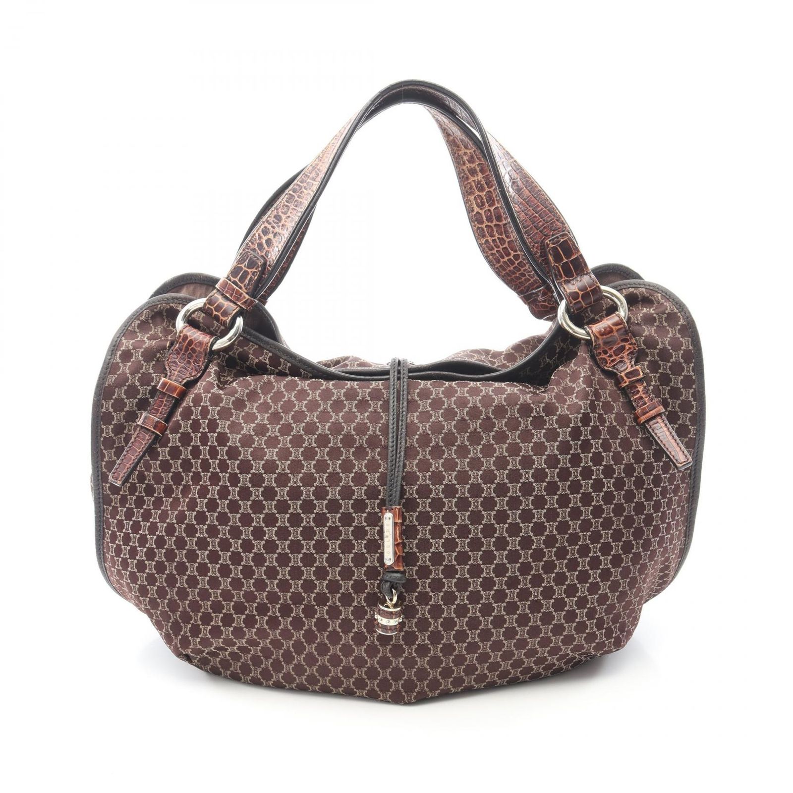 セリーヌ CELINE ハンドバッグ ビタースウィート マカダム クロコ型押し ブラウン キャンバス レザー マカダム ビタースイート ハンドバッグ レディース Used B