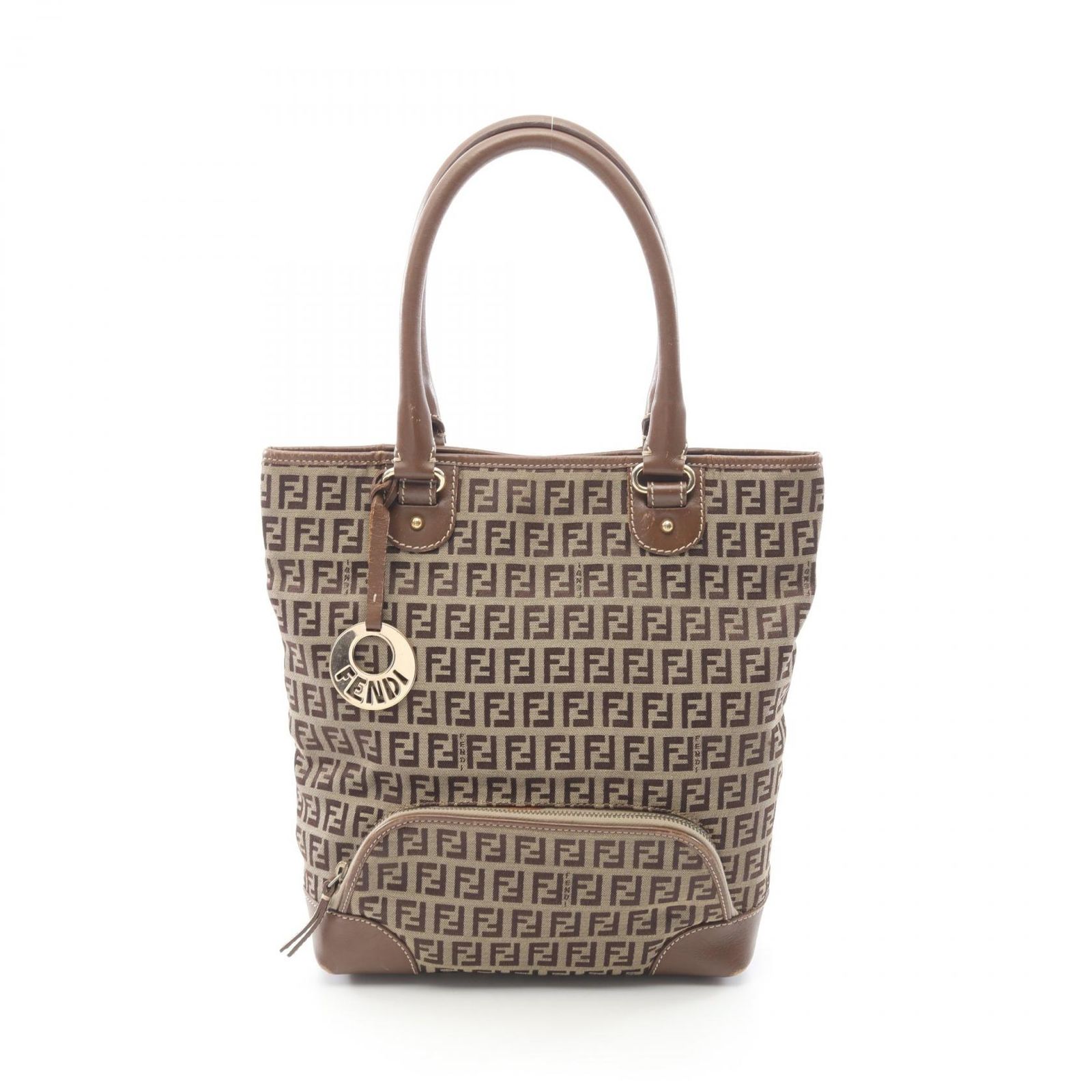 フェンディ FENDI トートバッグ ズッキーノ ベージュ キャンバス レザー ズッキーノ トートバッグ レディース Used B