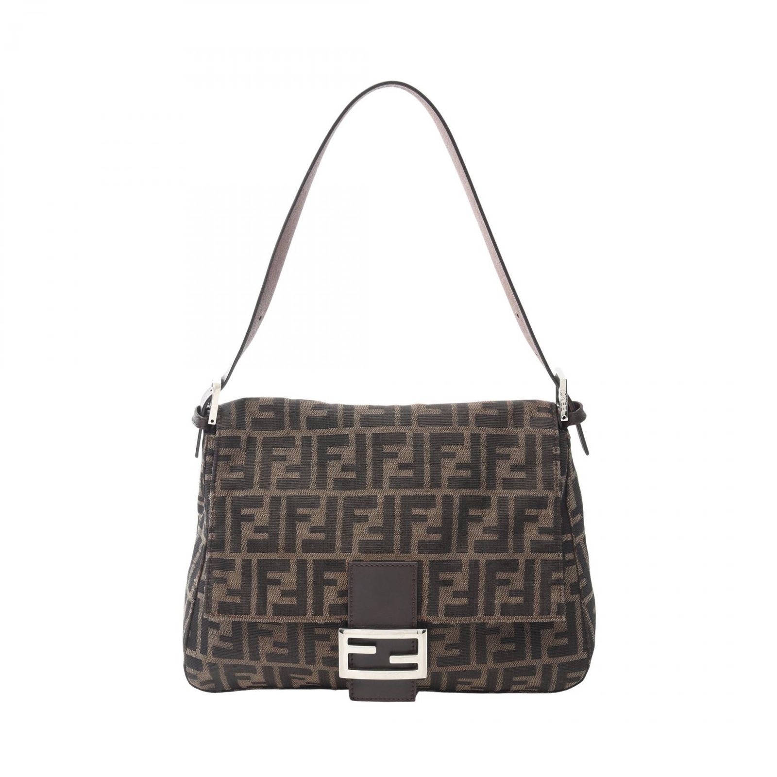 フェンディ FENDI ショルダーバッグ ズッカ ブラウン キャンバス レザー マンバケット ズッカ ワンショルダー レディース Used A