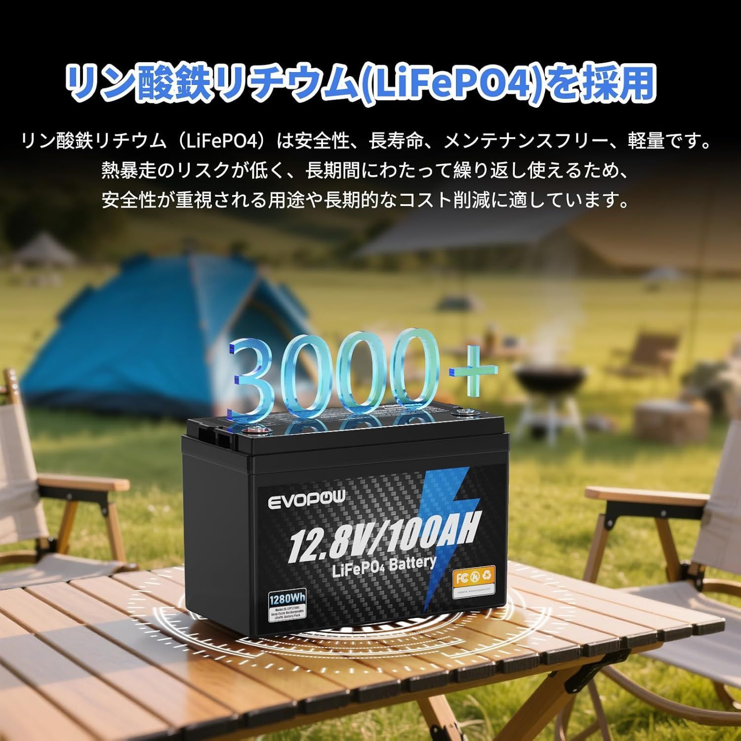12.8V 100Ah リン酸鉄リチウムイオンバッテリー 蓄電池 1280Wh LiFePO4