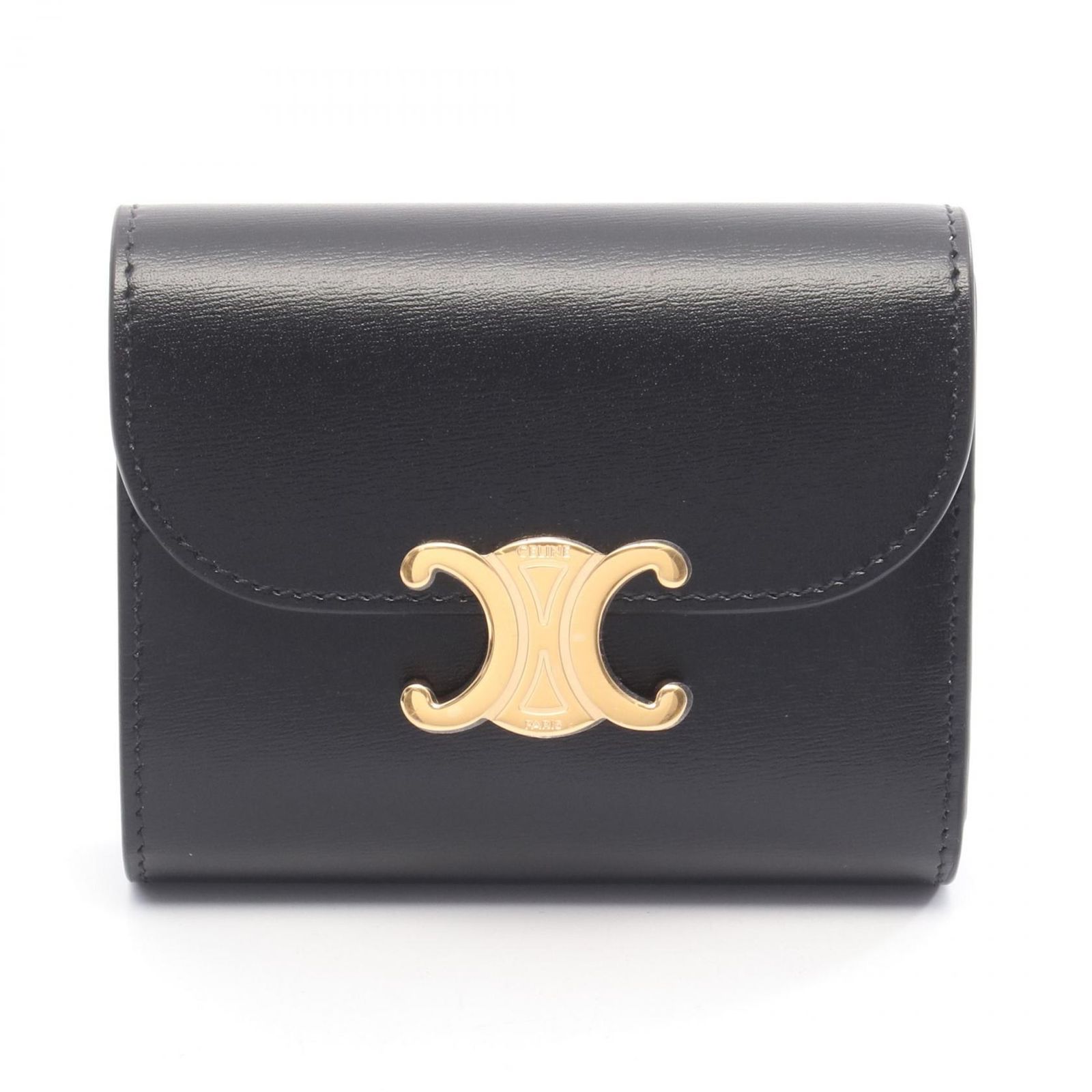 セリーヌ CELINE 三つ折り財布 トリオンフ スモールフラップウォレット 10D783DPV38NO ブラック レザー 三つ折り財布 レディース 新品