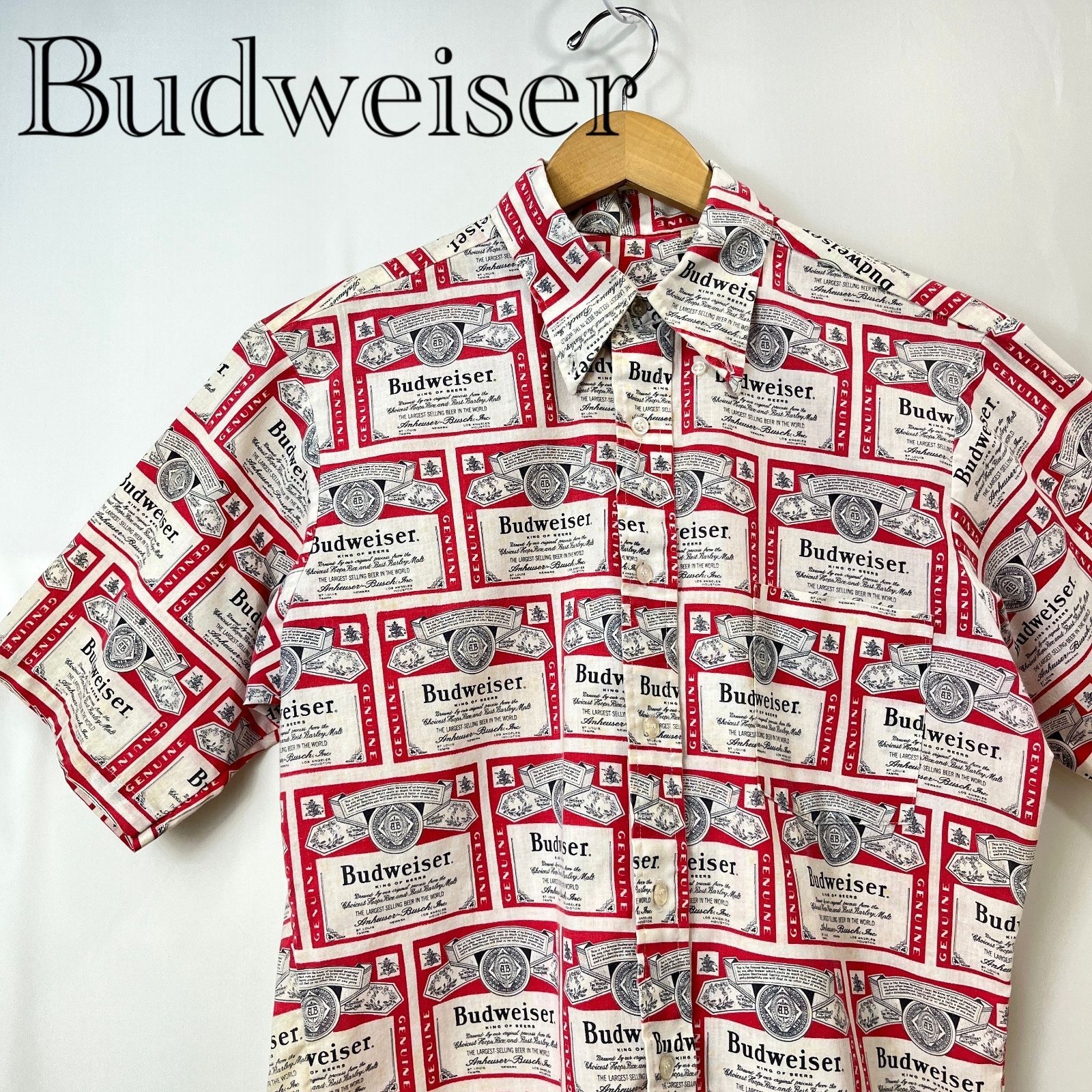 Budweiser 半袖 総柄シャツ Mサイズ バドワイザー メンズ 古着