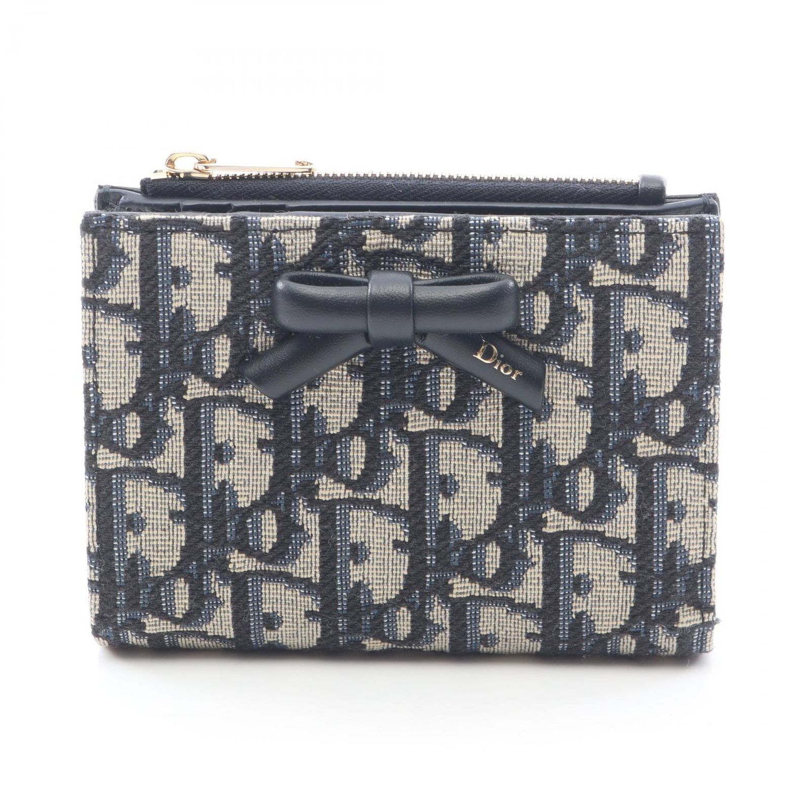 ディオール Dior 二つ折り財布 Oblique Bow Dahlia オブリーク S2503OUQYM928 ブルー キャンバス レザー 二つ折り財布 レディース 新品