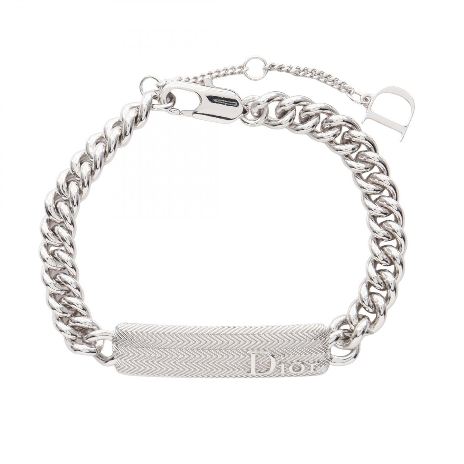 ディオール Dior ブレスレット Guilloche Chain Link Bracelet ロゴプレート B3196HOMMT000 シルバー ステンレススチール ブレスレット メンズ 新品