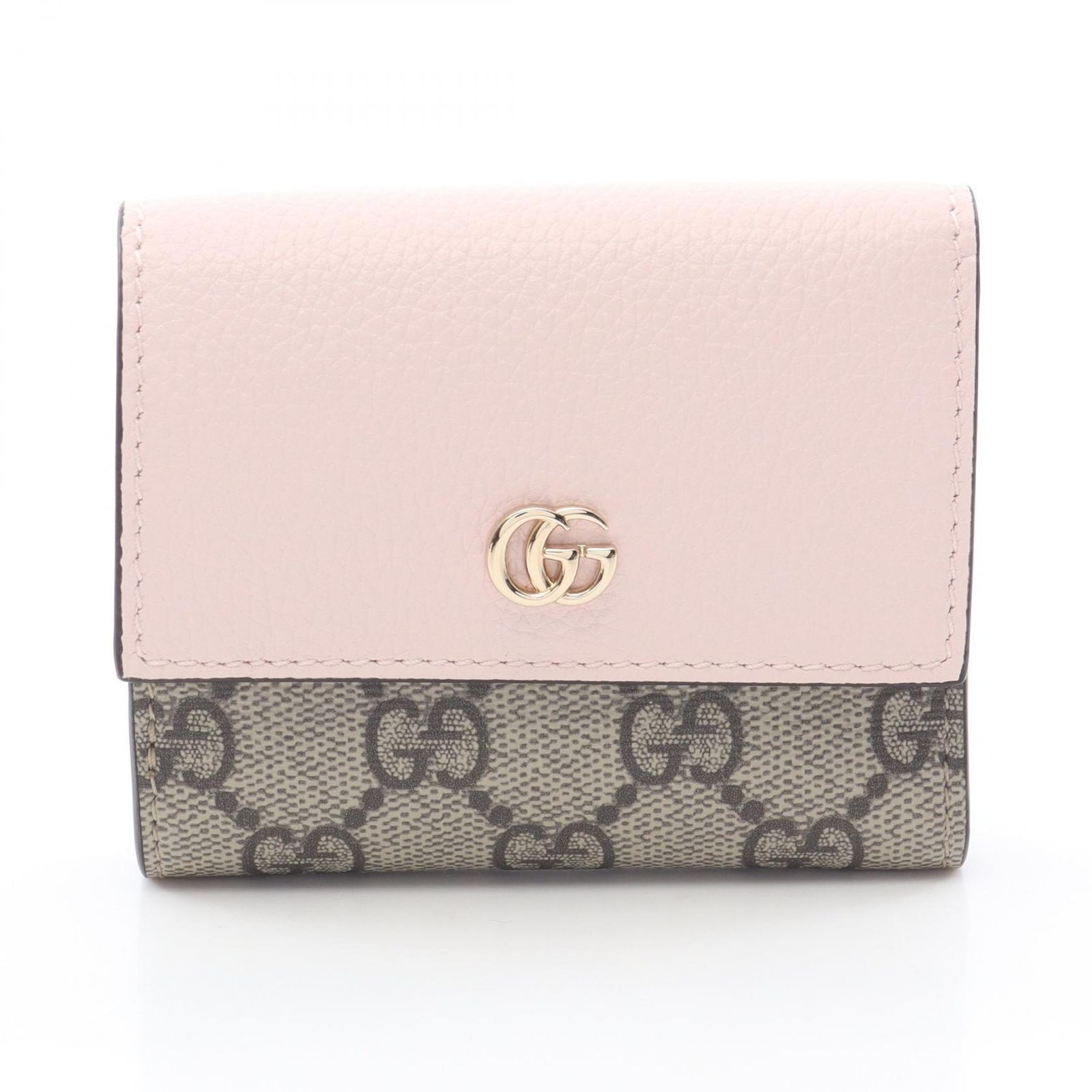 グッチ GUCCI 三つ折り財布 ダブルG バイカラーミニウォレット GGスプリーム 837957AAFXM5743 ピンク/ベージュ レザー 二つ折り財布 レディース 新品