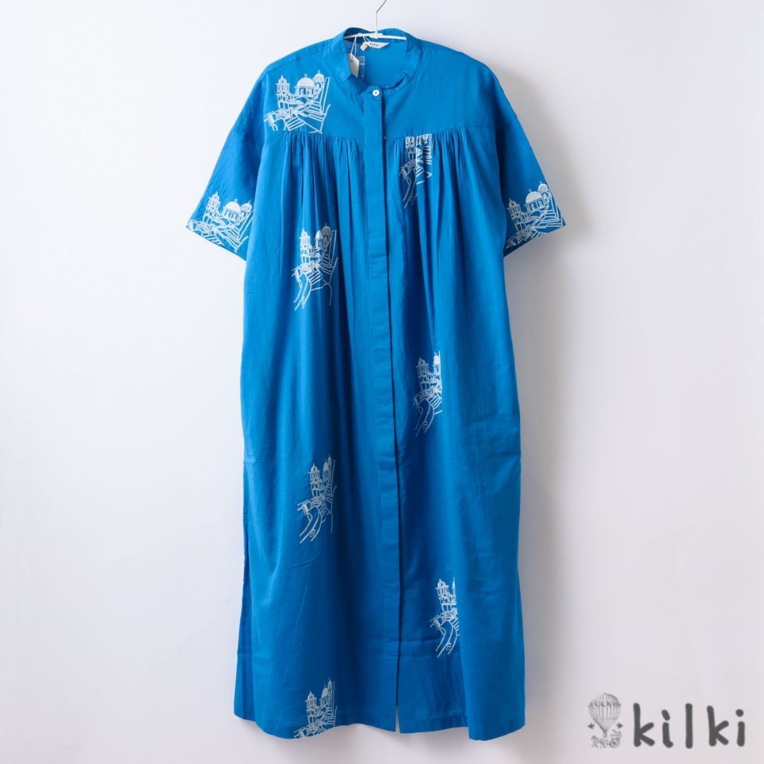 KILKI キルキー ワンピース レディース 春夏 半袖 ロング かわいい カジュアル きれいめ タワーエンブロイダリー 刺繍 綿100 コットン100% インド製 ゆったり おしゃれ 青 ブルー ギフト プレゼント 6S-D04 Kl013