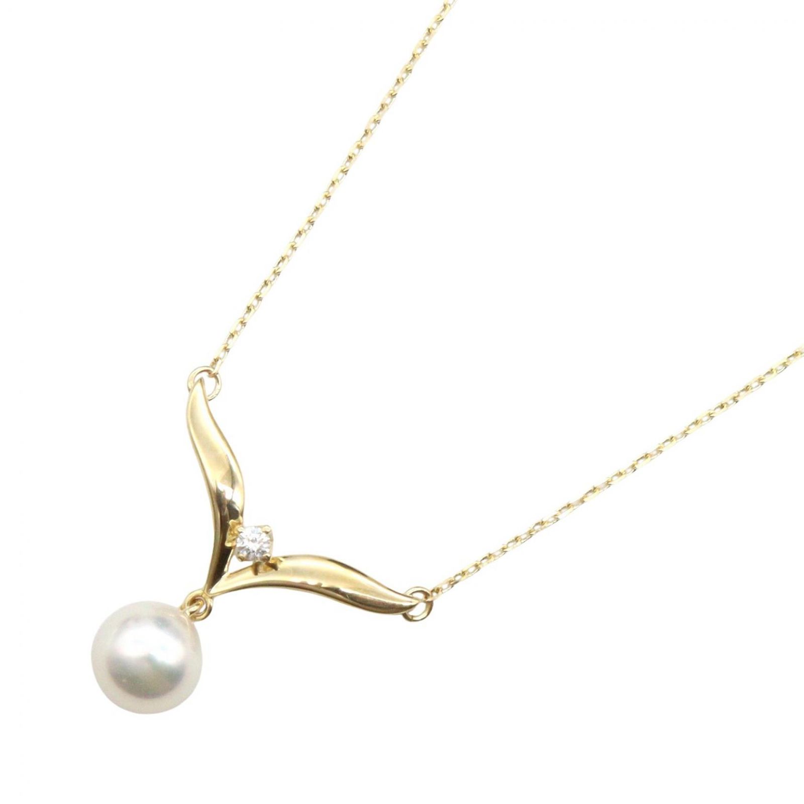 ミキモト MIKIMOTO ネックレス アコヤパール ネックレス 1PD 首回42㎝ K18（イエローゴールド） ダイヤモンド アコヤパール ネックレス 1PD レディース Used A