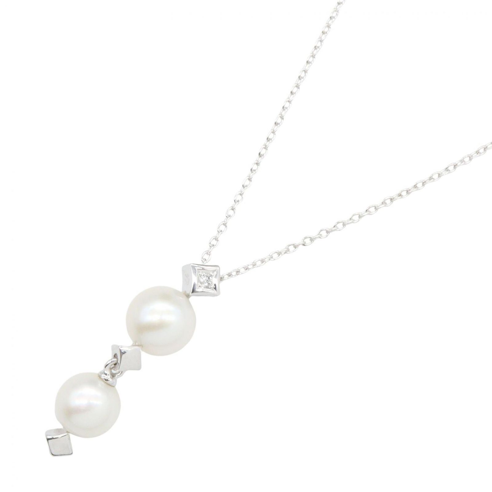 タサキ TASAKI ネックレス パール ダイヤ ネックレス 首回り39～45㎝ K18WG（ホワイトゴールド） ダイヤモンド パール ダイヤ ネックレス レディース Used A