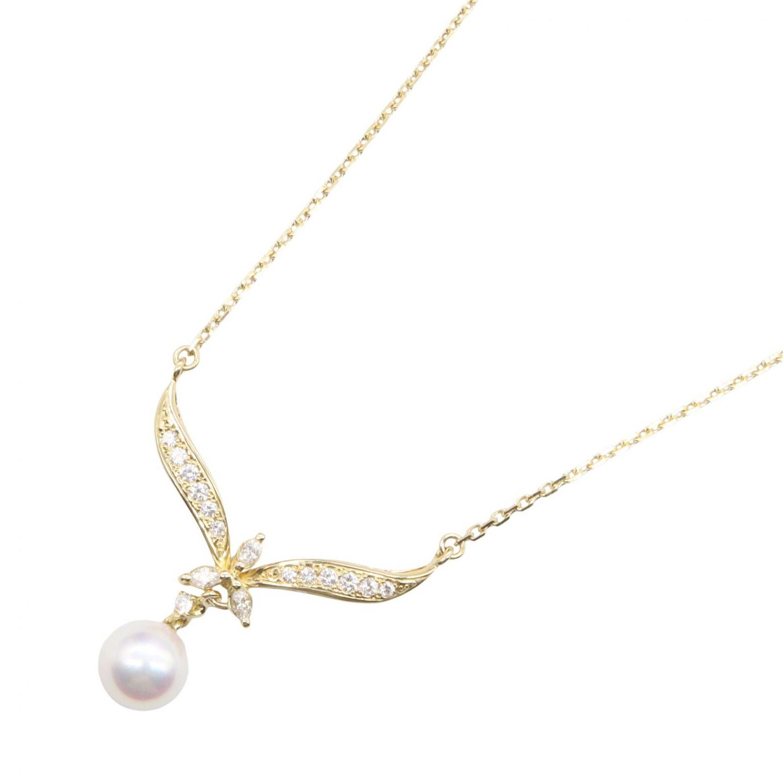ミキモト MIKIMOTO ネックレス アコヤパール ダイヤ ネックレス 首回40㎝ K18（イエローゴールド） ダイヤモンド アコヤパール ダイヤ ネックレス レディース