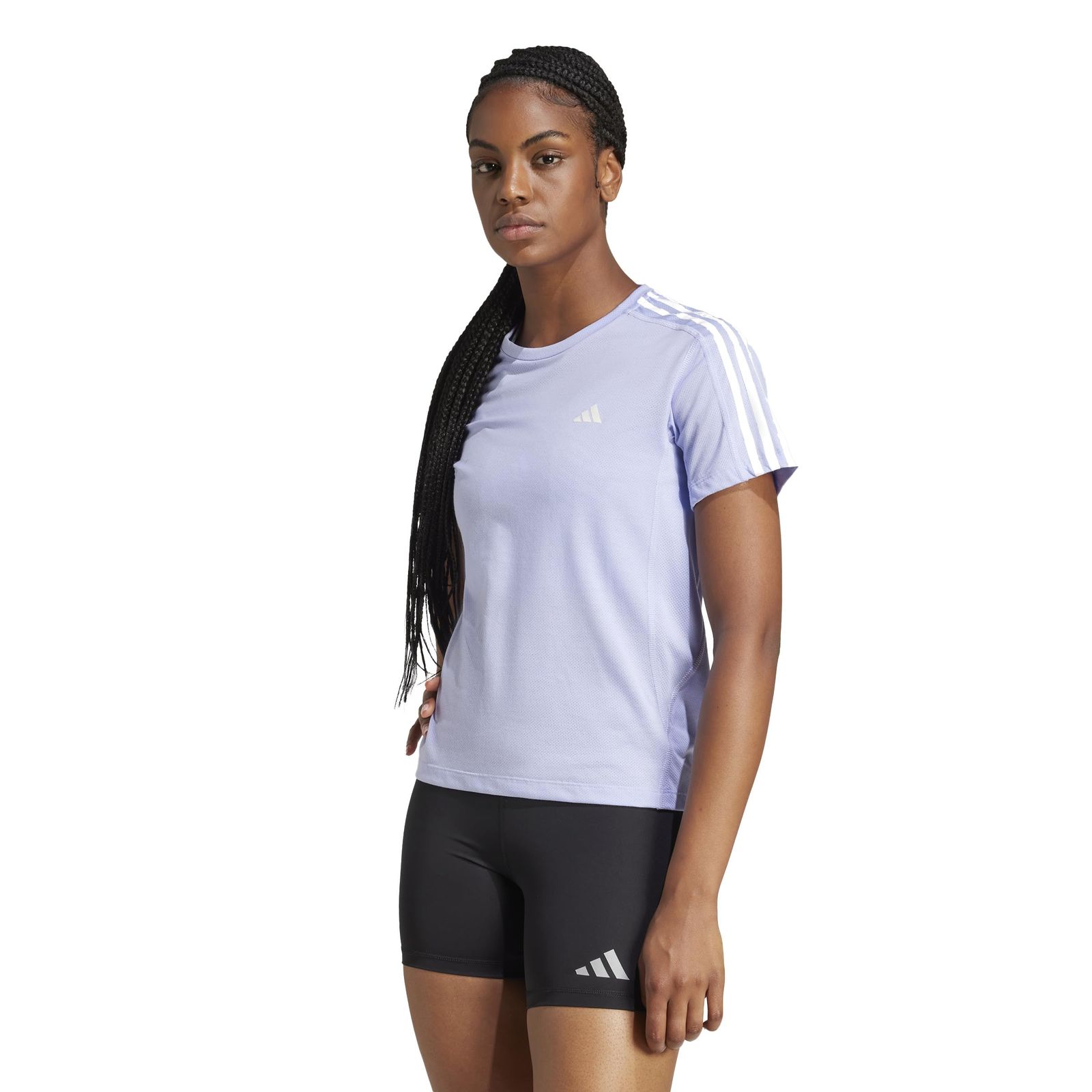 アディダス ランニング 半袖 Tシャツ オウン ザ ラン E 3ストライプス Tシャツ レディース IKM65 バイオレットトーン (JD2276) 2L [バイオレットトーン (JD2276)] [2L]