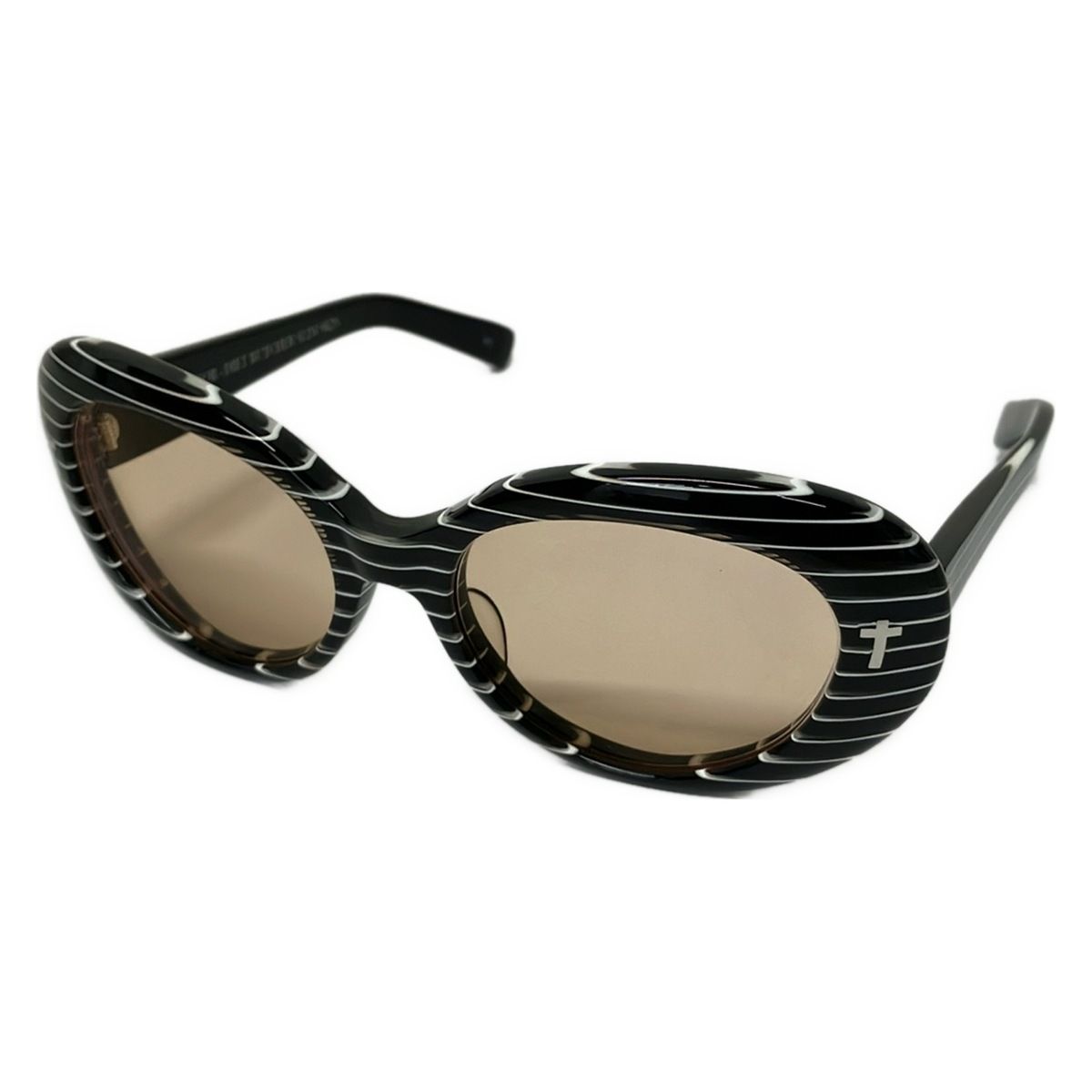 EFFECTOR(エフェクター) サングラス美品 - ライトブラウン×黒×白 ボーダー/クロス(十字架)/度入り/DIET BUTCHER SLIM SKIN別注