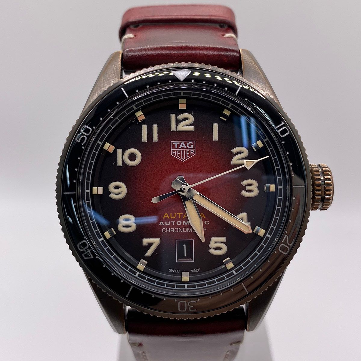 TAG HEUER タグホイヤー オータヴィア 42mm ブロンズ スペシャルエディション 腕時計 WBE5192 メンズ セラミック レザー ブロンズ レッド ボルドー 中古