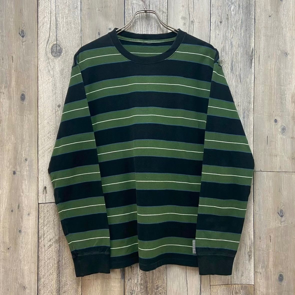 carhartt カーハート ブラック × グリーン ボーダー コットン ロンT 長袖 Tシャツ メンズ L サイズ