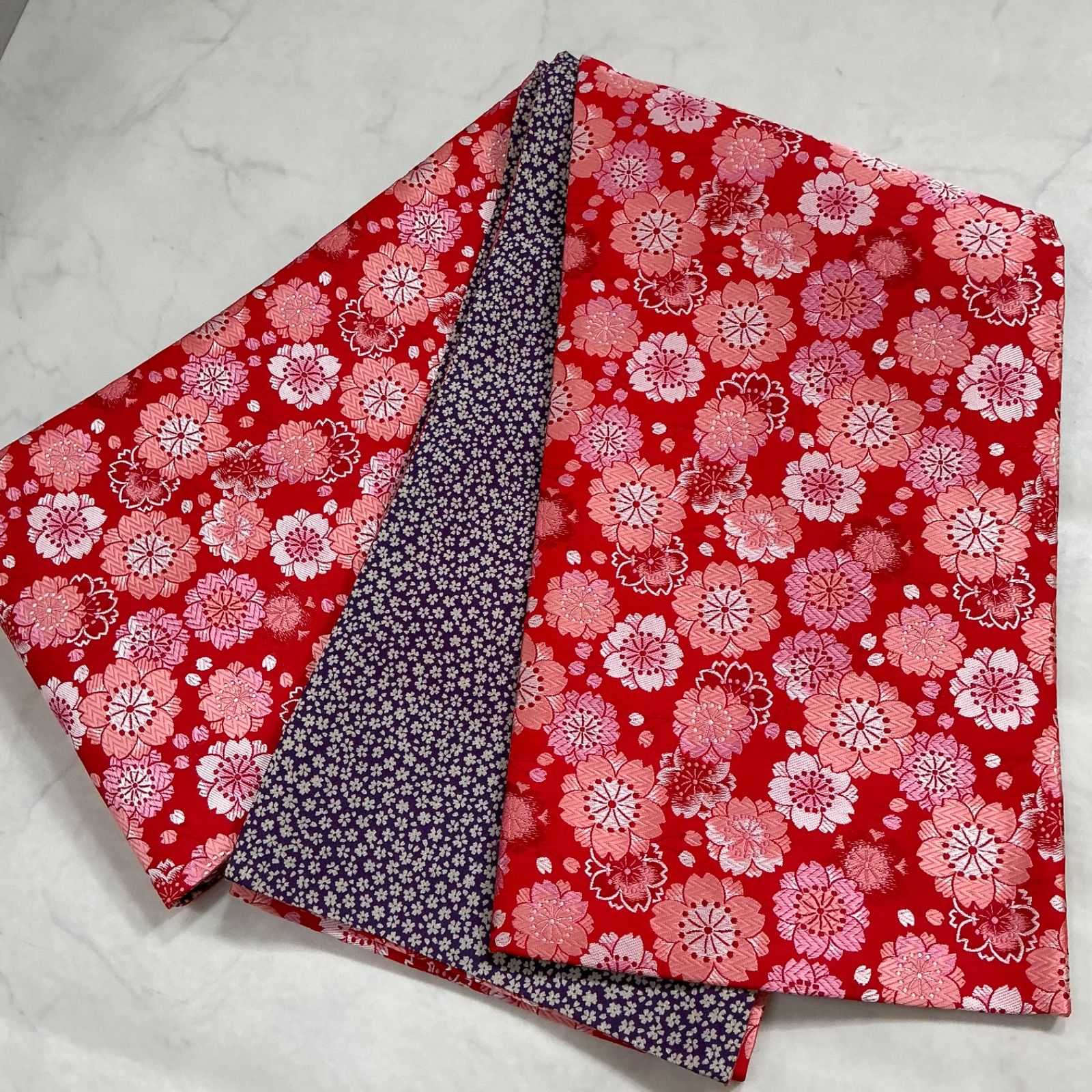 ◆kimono+one◆未使用同然◆子ども帯◆子供帯◆刺繍◆桜◆リバーシブル◆七五三◆406cm