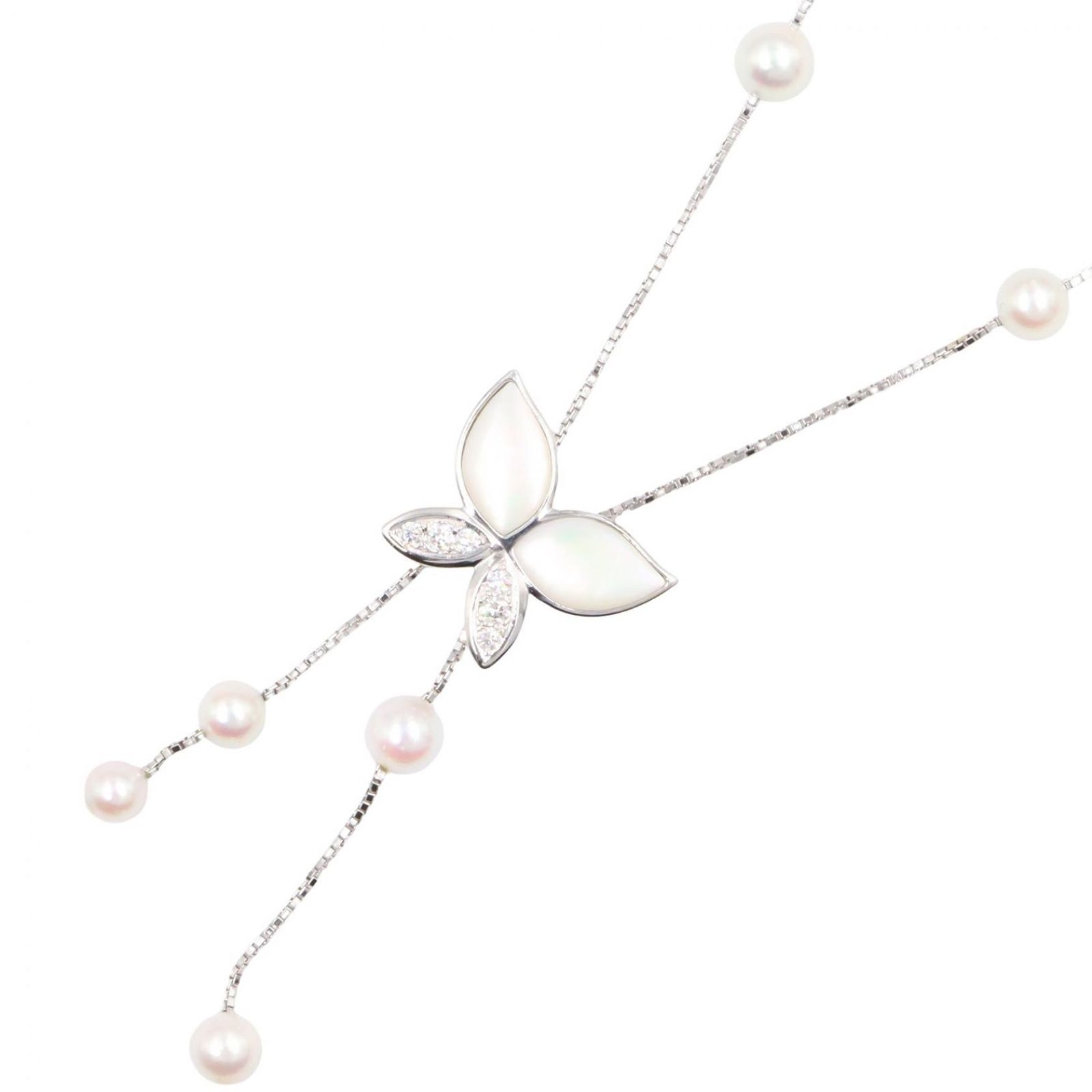タサキ TASAKI ネックレス パール シェル ダイヤネックレス 首回48.5㎝ K18WG（ホワイトゴールド） ダイヤモンド パール シェル ダイヤネックレス レディース Used A