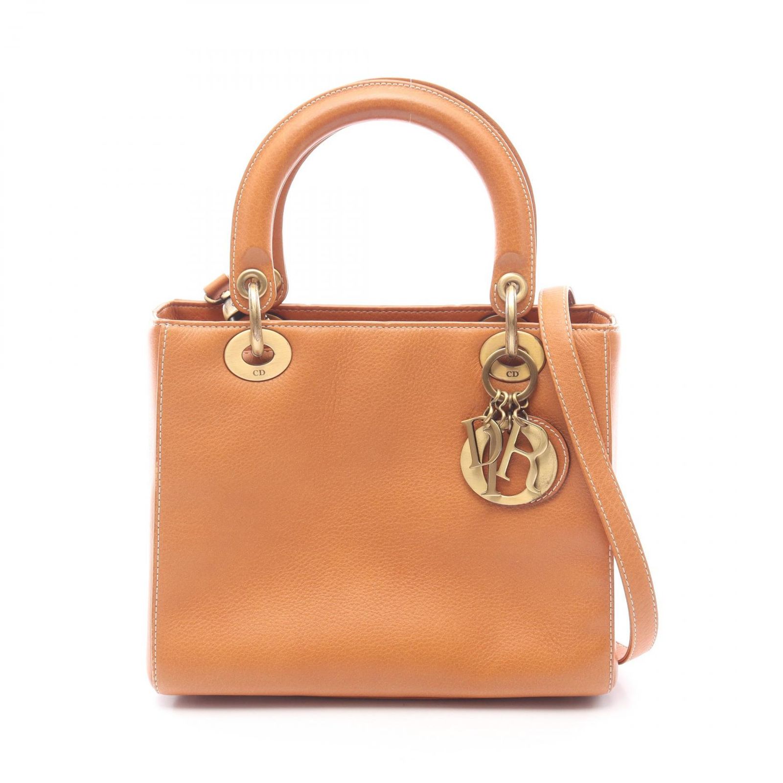 ディオール Dior ハンドバッグ LADY DIOR レディディオール ミディアム カナージュ 2WAY キャメル レザー レディディオール 2wayトート ミディアム レディース Used B