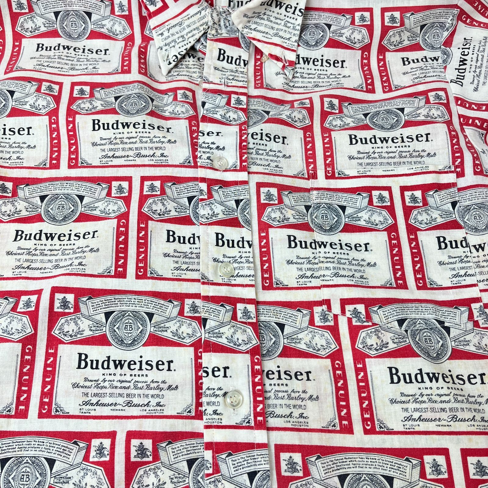 Budweiser 半袖 総柄シャツ Mサイズ バドワイザー メンズ 古着