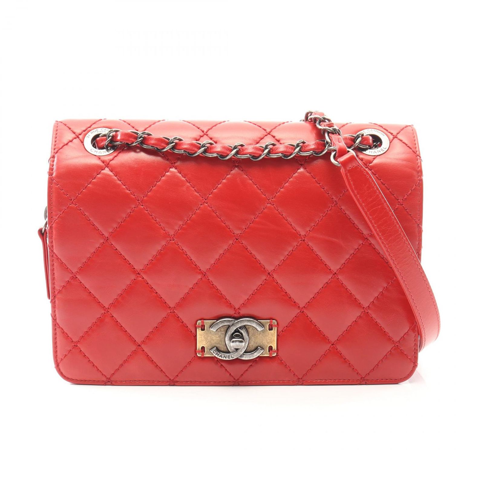 レア　シャネル　チェーンショルダーバッグ　バニティ　マトラッセ　レッド　美品 マトラッセ 送料無料 CHANEL シャネル キャビアスキン ミニバニティ