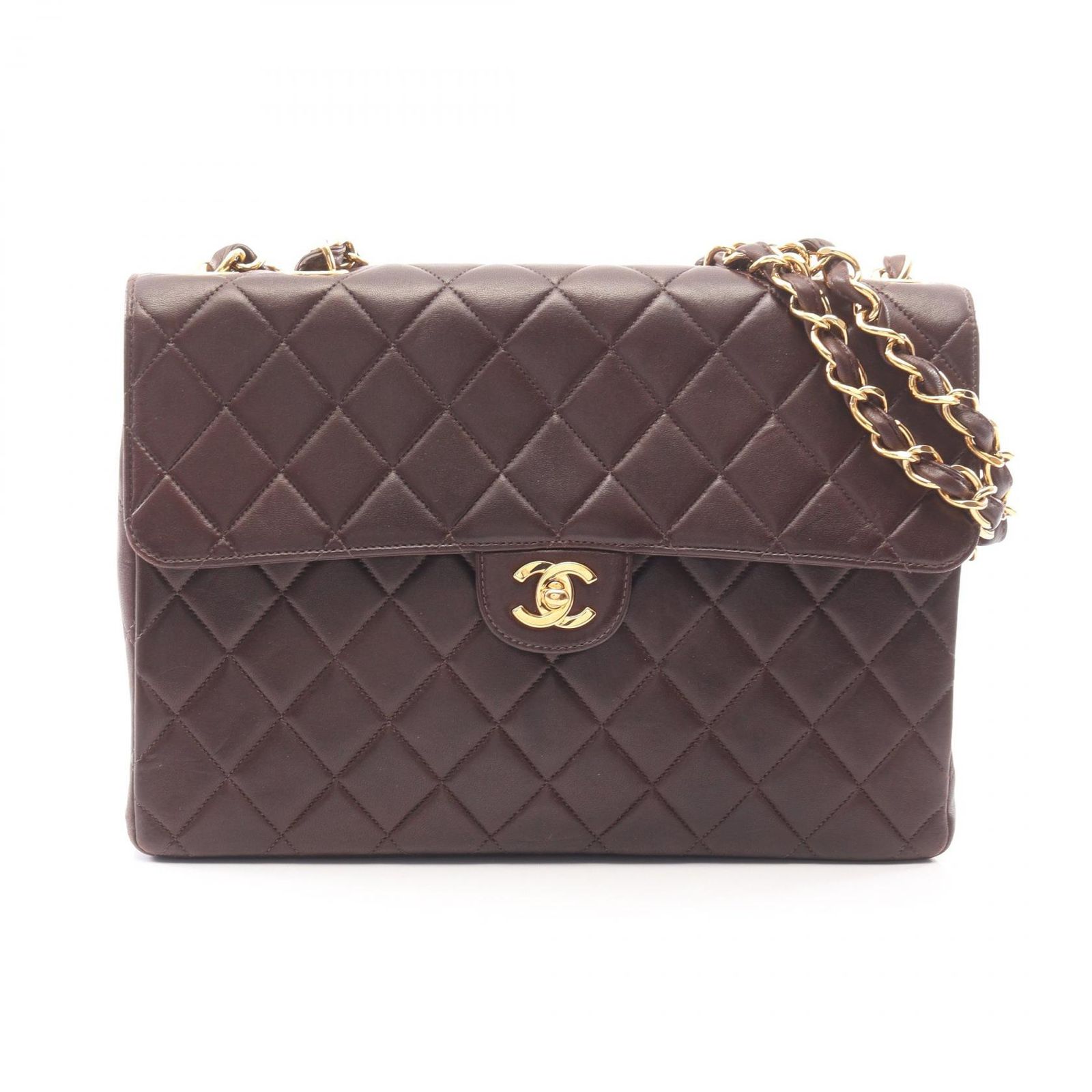 シャネル CHANEL ショルダーバッグ デカマトラッセ 30 シングルフラップ ブラウン ラムスキン（羊革） デカマトラッセ チェーンショルダー レディース Used B