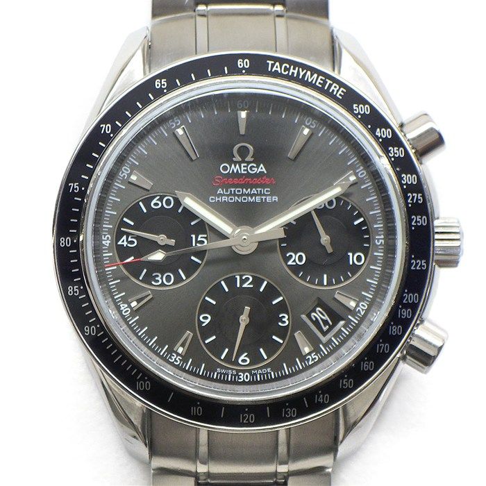 オメガ OMEGA 腕時計 スピードマスター デイト 323.30.40.40.06.001 クロノメーター クロノグラフ タキメーター スモールセコンド 夜光 サンレイ グレー/ブラック文字盤 SS 自動巻き 【箱・保付き】 【中古】