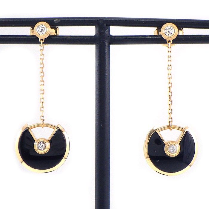 カルティエ Cartier ピアス アミュレット スウィング ドロップ オニキス ダイヤモンド K18PG 【中古】