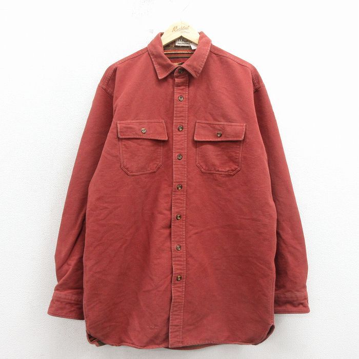 XL/古着 エルエルビーン 長袖 ヘビー フランネル シャツ メンズ 00年代 00s 大きいサイズ ロング丈 コットン エンジ 内側ネイティブ柄【spe】 26apr15