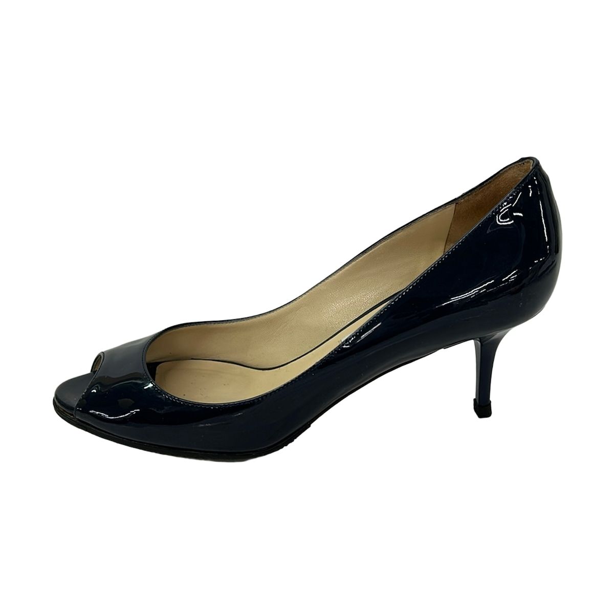 JIMMY CHOO(ジミーチュウ) パンプス 36 1/2 レディース - ダークネイビー オープントゥ/アウトソール張替済 レザー