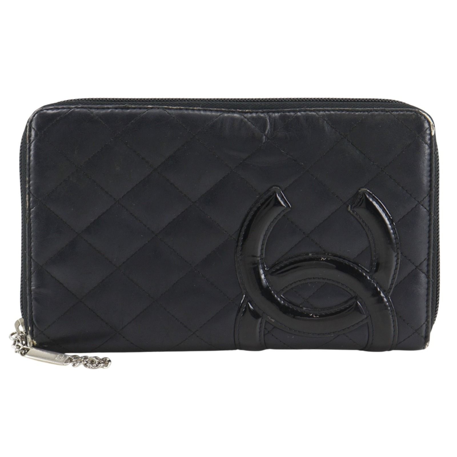 【CHANEL】シャネル トラベルケース カンボンライン A26710 カーフ×パテントレザー 黒 レディース 長財布
