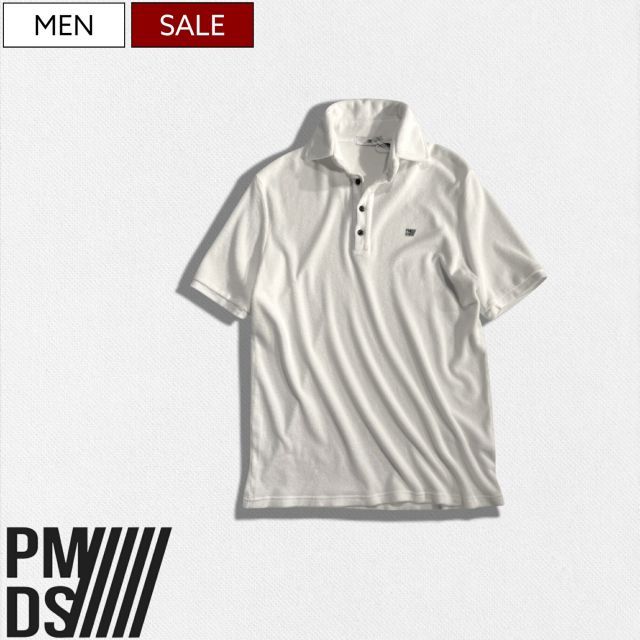 【定価26,400円(税込)】PREMIUM MOOD DENIM SUPERIOR -PMDS- ピーエムディーエス 柔らかな肌触りがクセになる ブランドロゴパッチ付きパイル地ポロシャツ Tシャツ タオル 半袖 ティシャツ オフホワイト ロゴ 5105913