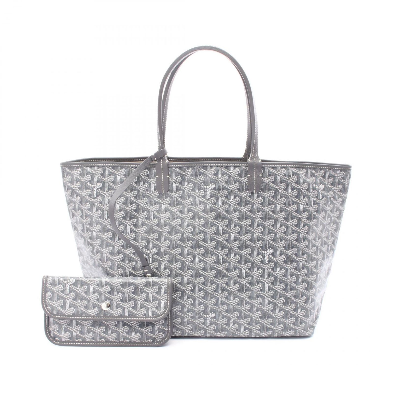 ゴヤール GOYARD トートバッグ サンルイPM グレー PVCコーティングキャンバス レザー サンルイPM レディース Used A