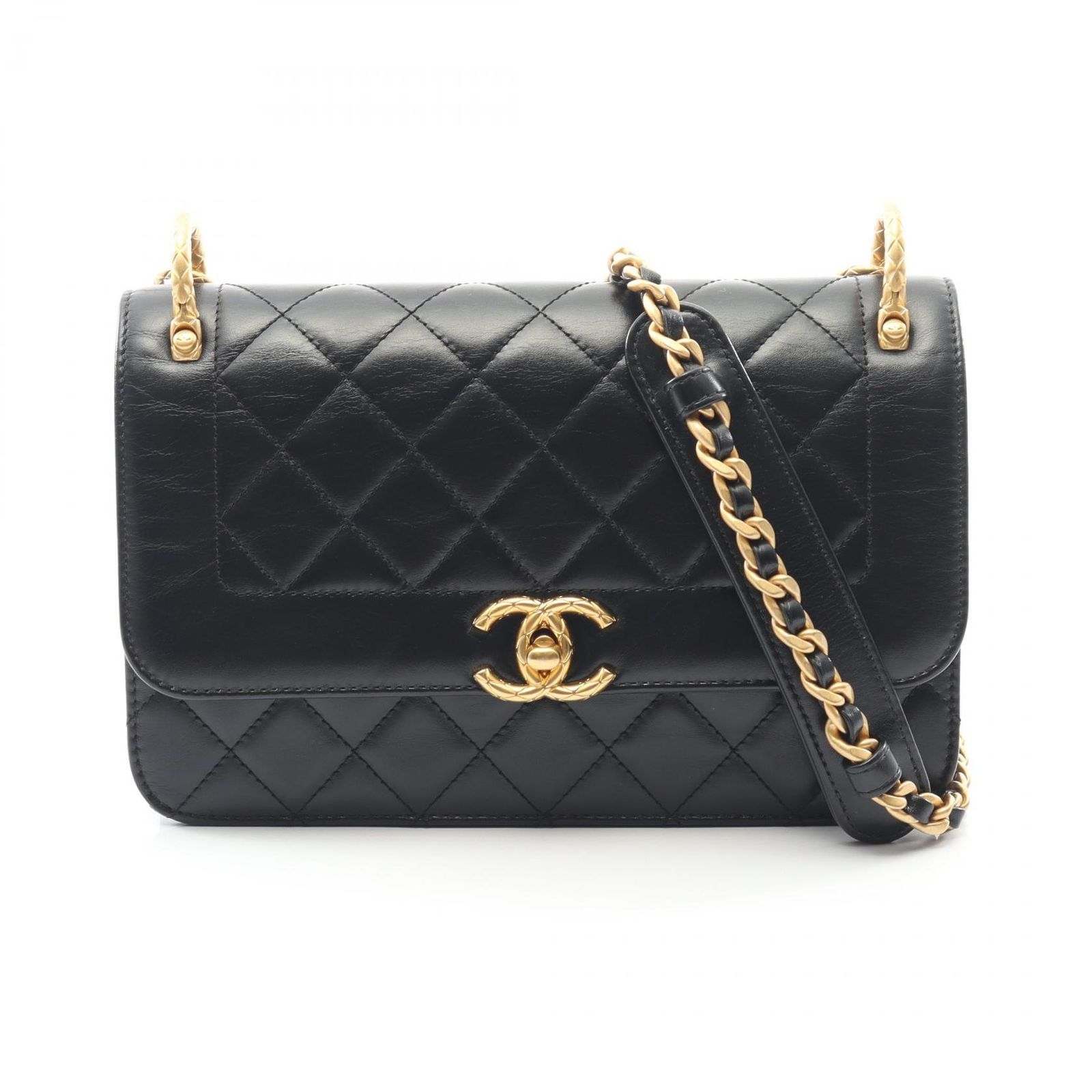 シャネル CHANEL ショルダーバッグ マトラッセ ブラック レザー マトラッセ チェーンショルダー レディース Used A