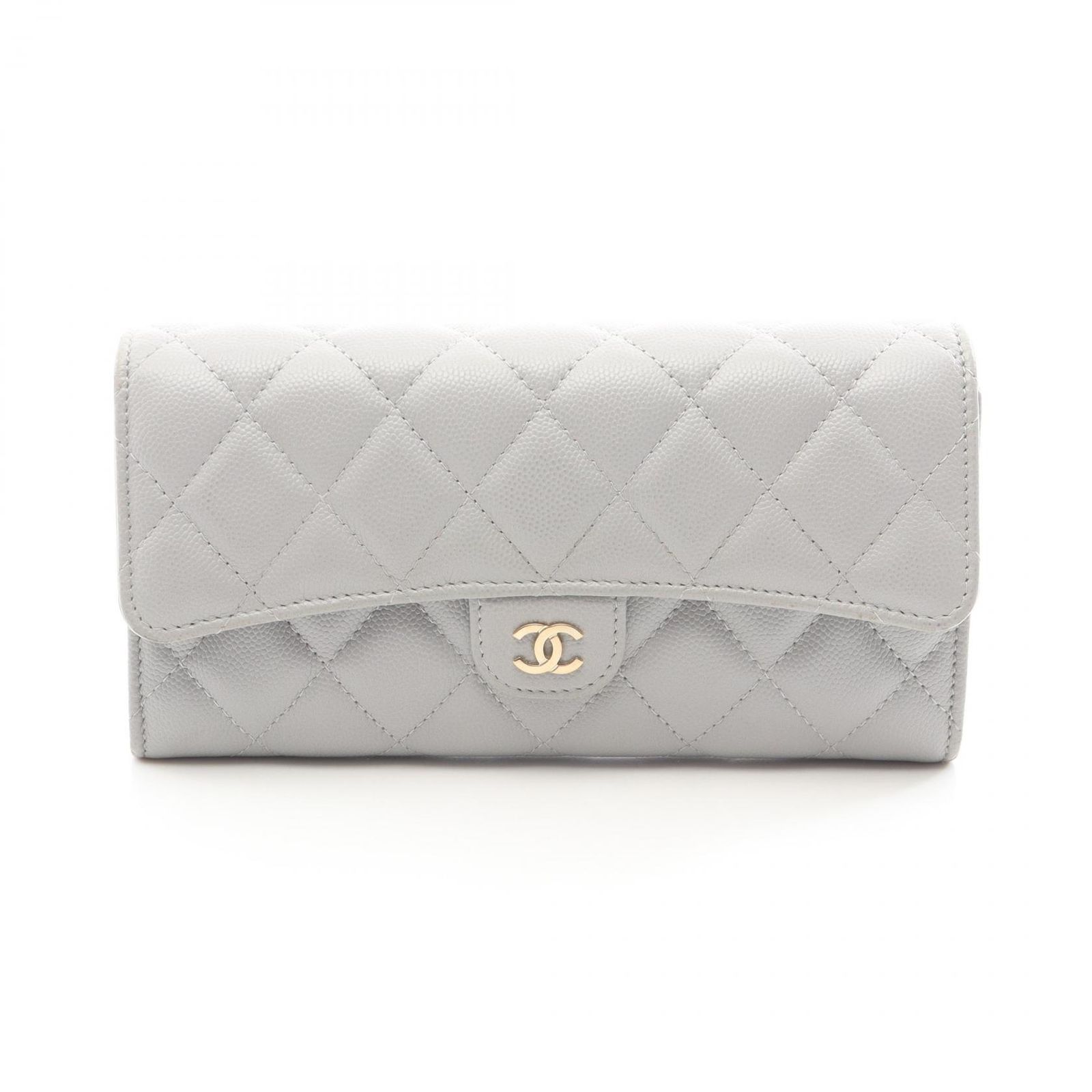 シャネル CHANEL 二つ折り長財布 クラシック ロング フラップ ウォレット マトラッセ グレー キャビアスキン(グレインドカーフ) マトラッセ ZIP長財布 レディース 92,840円